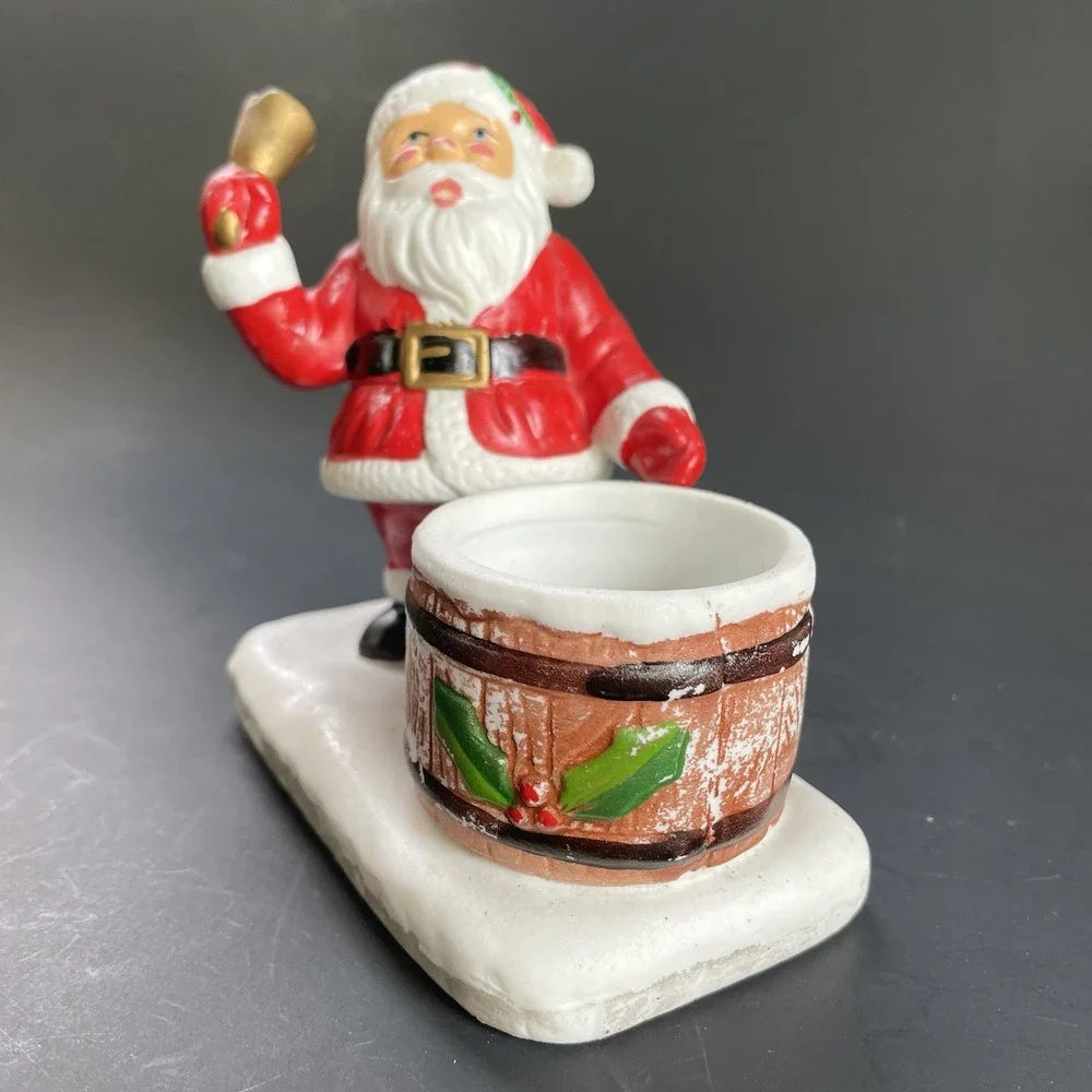 Vintage Santa Ringing Bell Tea Light Candle Toothpick‎ Holder Hand Painted